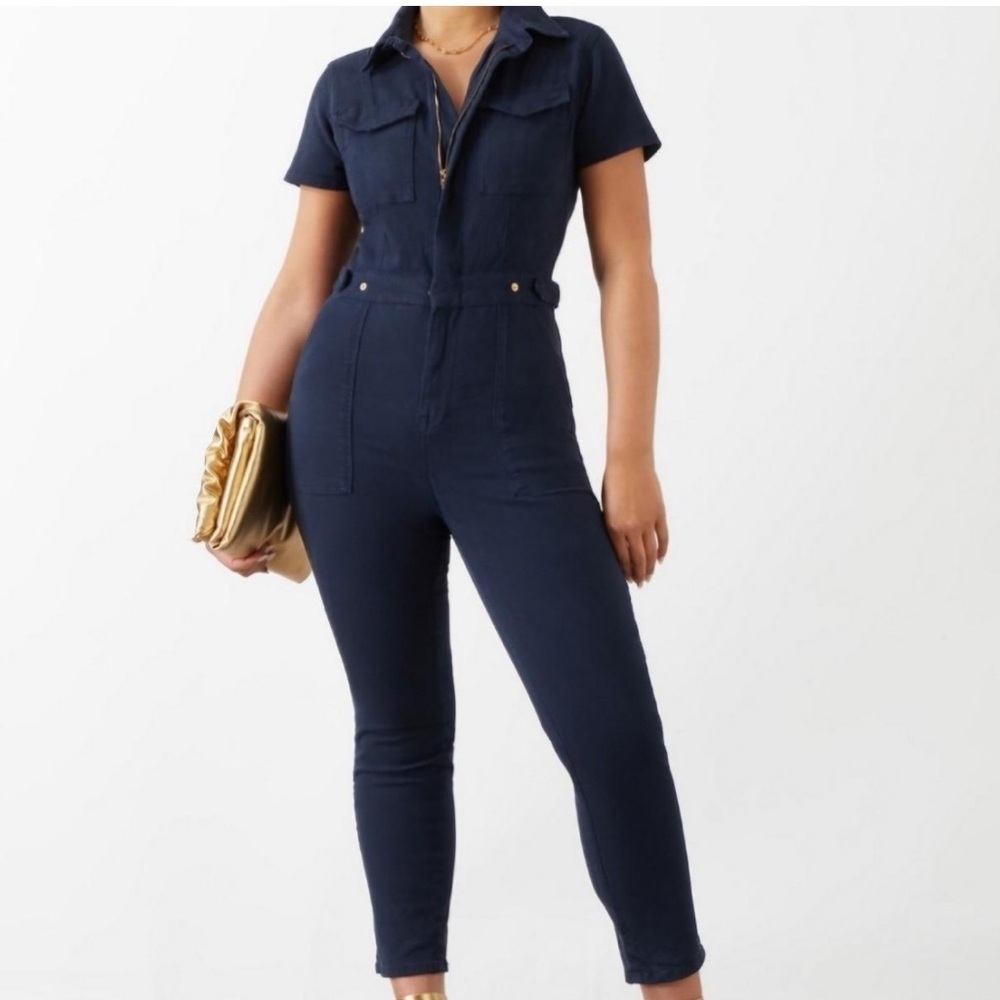 NWT NEW Good American Fit For Success Jumpsuit Navy Blue Rise Size 1 / Small